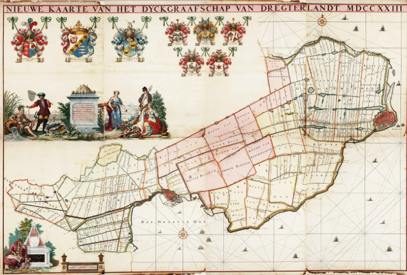 Kaart van Drechterland door Govert Maartensz. Oostwoud, uitgegeven in 1723
